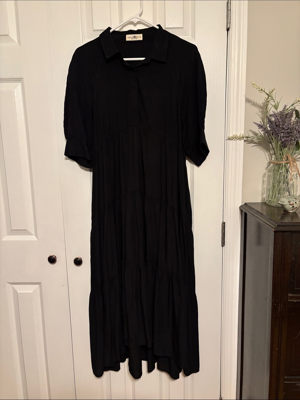 NATURAL LIFE Black Collared Tiered Midi Dress